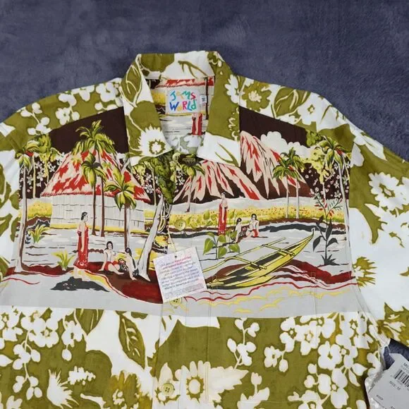 Jams World Shirt Mens Medium Green Hawaiian Graphic Papeete M630RE Pete Hibiscus